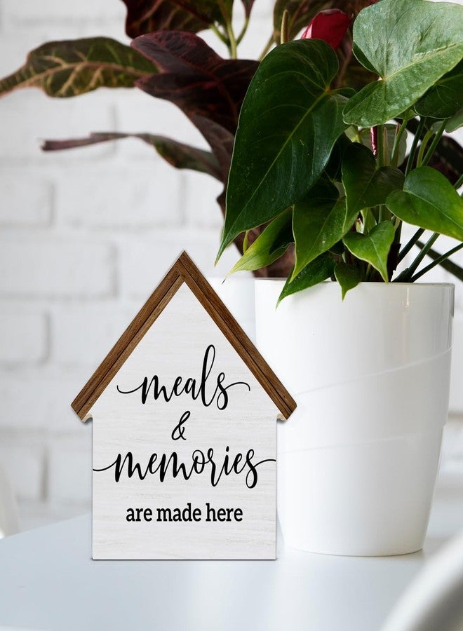 CIANMGD Farmhouse Kitchen Decor, Meals and Memories are Made Here House Shaped Wooden Block Sign, Rustic Dining Room Kitchen Decor for Desk Table Shelf - Image 2